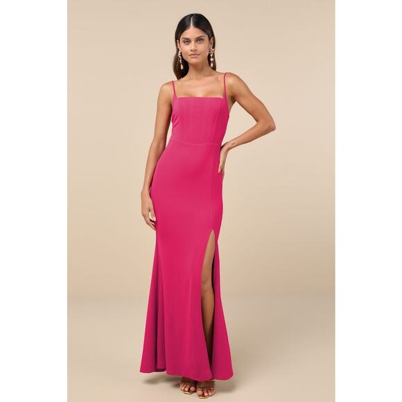 NWT Lulus Simply Remarkably Magenta Sleeveless Bustier Mermaid Maxi Dress Size M - Picture 1 of 8